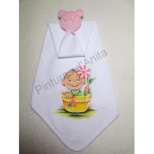 Fralda "Nana" pintada com menina e vaso