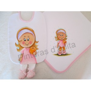 Conjunto pintado com menina e ma&ccedil;&atilde;
