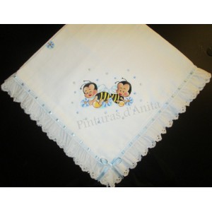 fralda com bordado e abelhas pintadas - vers&atilde;o azul