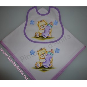 conjunto pintado com ursinho e biber&atilde;o - lil&aacute;s